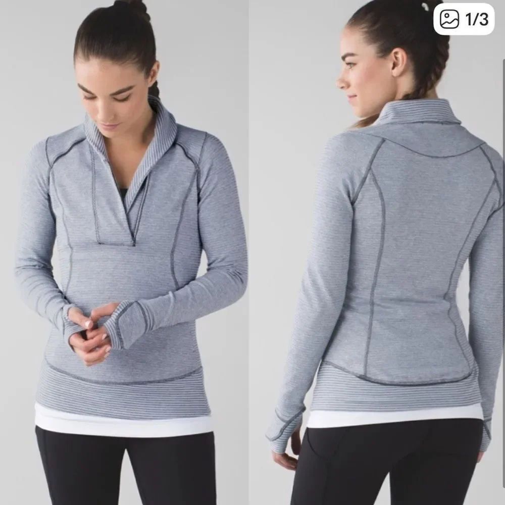 Lululemon Think Fast Pullover Heathered Gray Tonka Stripe Combo